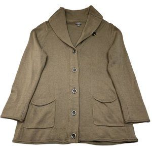 J Jill Chunky Angora Blend Shawl Button Cardigan Size L Tan Pockets Thick